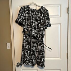 DKNY black and white dress - with belt and gold buttons